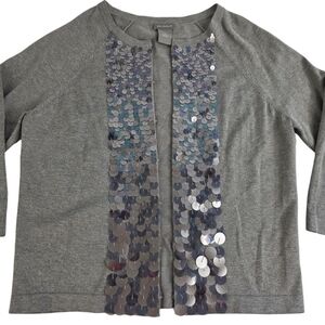 Ann Taylor Silk Dressy Cardigan S Gray Sequin Gradient Ombre 3/4 Sleeve CK-2520